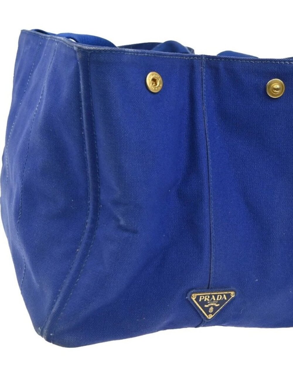 PRADA Logo CANAPA Shoulder Hand Tote Bag Canvas Leather Blue GHW 36KC773 - Picture 8 of 16
